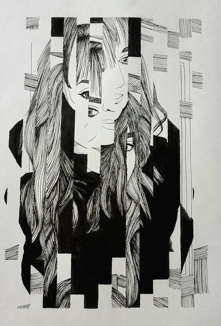 Fractured Self, Ink on paper, 2022