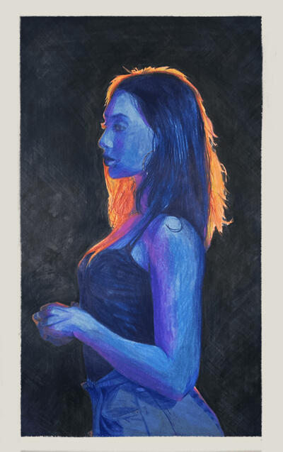 Lit from behind, coloured pencils, 2022