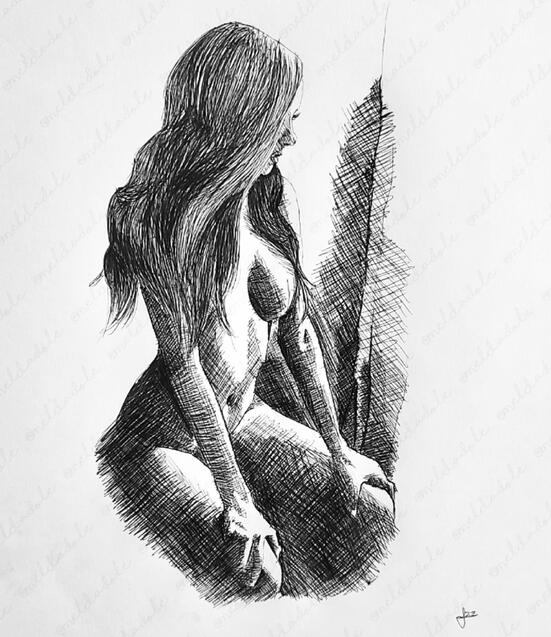 Waiting, Ballpoint pen on paper, 2023